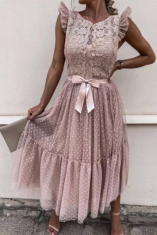 Moxidress High Waist Sleeveless Lace Swing Dress PM1108 Pink / S Official JT Merch