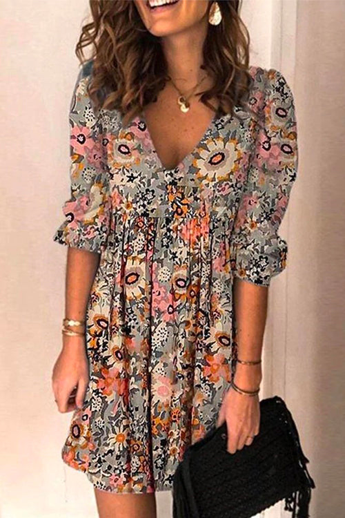 Moxidress Casual V Neck Half Sleeve Printed Swing Dress PM1108 Pink / S Official JT Merch