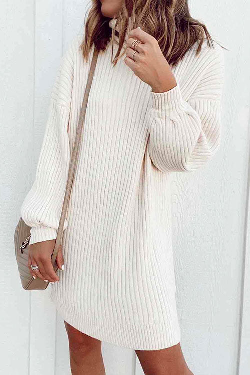 Moxidress Stylish Turtleneck Lantern Sleeve Sweater Dress PM1108 White / S Official JT Merch