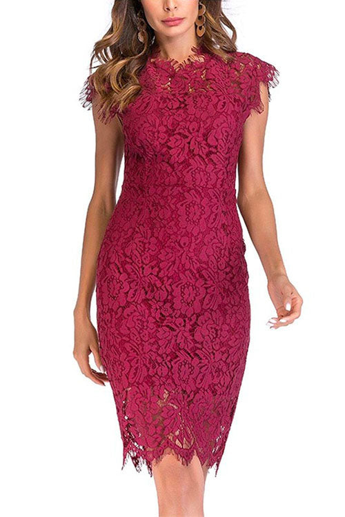 Moxidress Sleeveless High Waist Floral Lace Bodycon Dress PM1108 Burgundy / S Official JT Merch