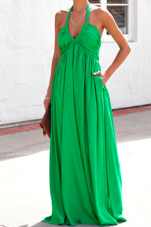 Moxidress Deep V Neck Sleeveless Swing Dress with Pockets PM1108 Green / S Official JT Merch