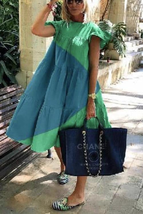 Moxidress Ruffle Sleeve Color Block Cute Dress PM1108 Green / S Official JT Merch