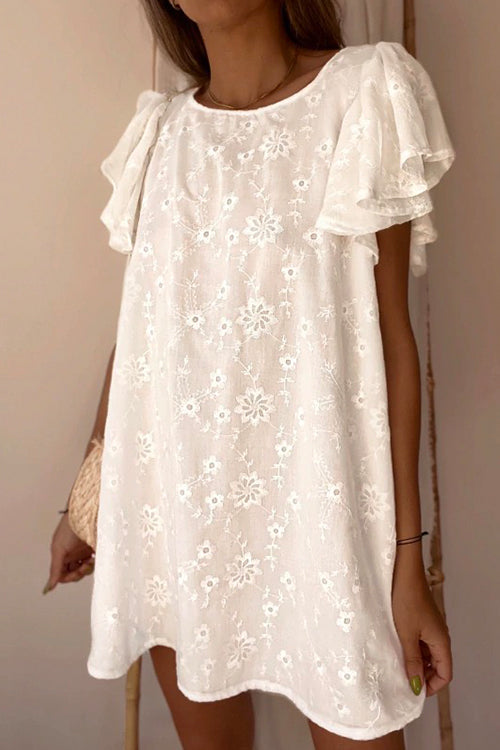 Moxidress Flutter Sleeve Solid Floral Lace Swing Dress PM1108 White / S Official JT Merch